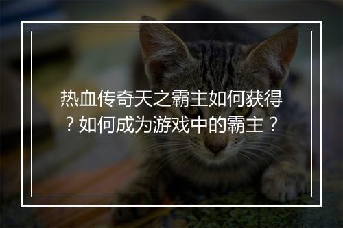 热血传奇天之霸主如何获得？如何成为游戏中的霸主？