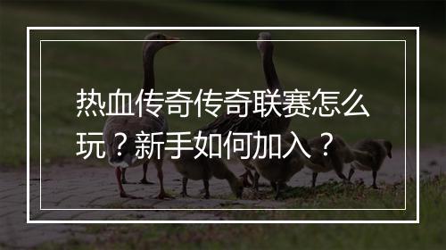 热血传奇传奇联赛怎么玩？新手如何加入？