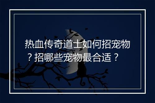 热血传奇道士如何招宠物？招哪些宠物最合适？