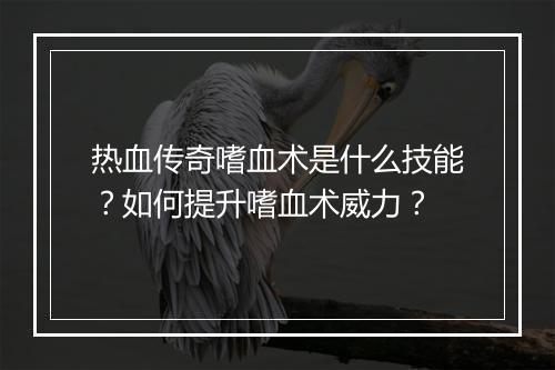 热血传奇嗜血术是什么技能？如何提升嗜血术威力？
