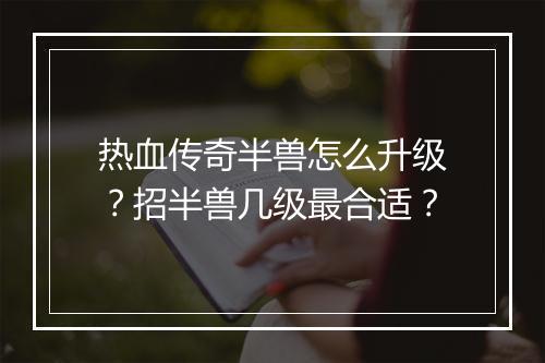 热血传奇半兽怎么升级？招半兽几级最合适？