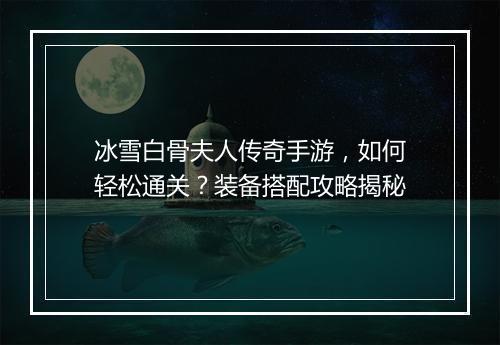 冰雪白骨夫人传奇手游，如何轻松通关？装备搭配攻略揭秘