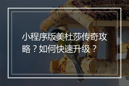 小程序版美杜莎传奇攻略？如何快速升级？