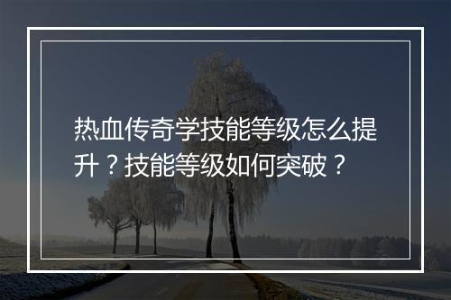热血传奇学技能等级怎么提升？技能等级如何突破？