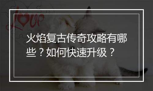 火焰复古传奇攻略有哪些？如何快速升级？