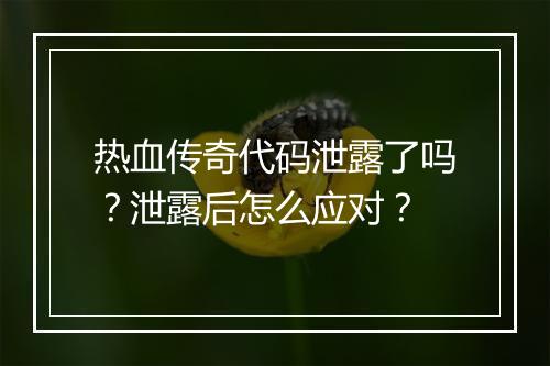 热血传奇代码泄露了吗？泄露后怎么应对？