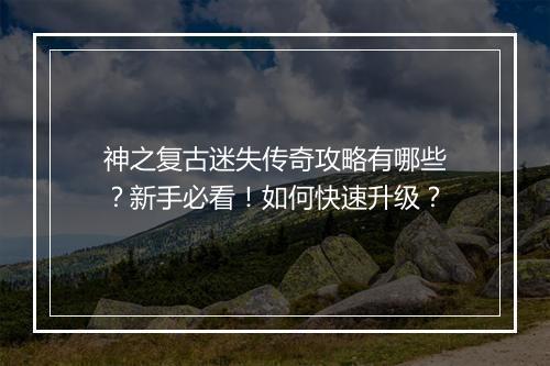 神之复古迷失传奇攻略有哪些？新手必看！如何快速升级？