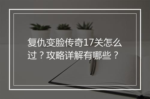 复仇变脸传奇17关怎么过？攻略详解有哪些？