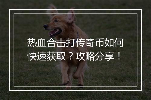 热血合击打传奇币如何快速获取？攻略分享！