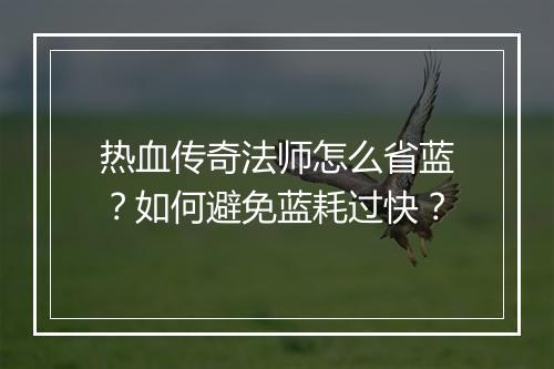 热血传奇法师怎么省蓝？如何避免蓝耗过快？