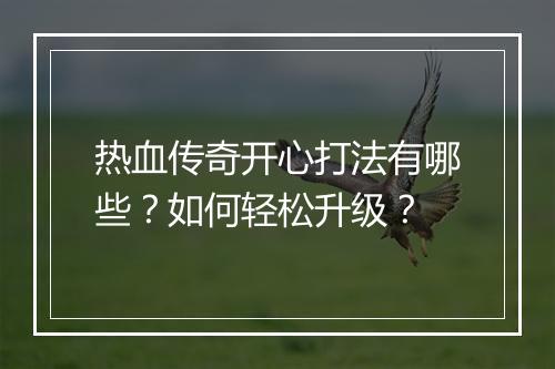 热血传奇开心打法有哪些？如何轻松升级？