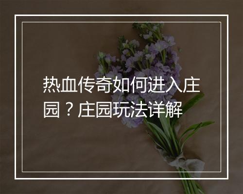 热血传奇如何进入庄园？庄园玩法详解