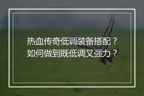 热血传奇低调装备搭配？如何做到既低调又强力？