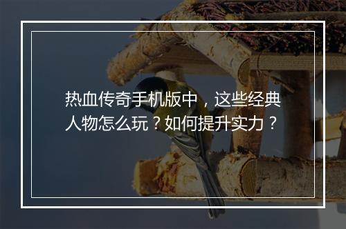 热血传奇手机版中，这些经典人物怎么玩？如何提升实力？
