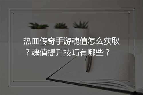 热血传奇手游魂值怎么获取？魂值提升技巧有哪些？