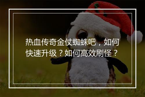 热血传奇金仗蜘蛛吧，如何快速升级？如何高效刷怪？