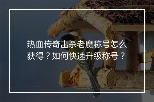 热血传奇击杀老魔称号怎么获得？如何快速升级称号？