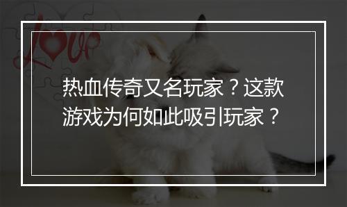 热血传奇又名玩家？这款游戏为何如此吸引玩家？
