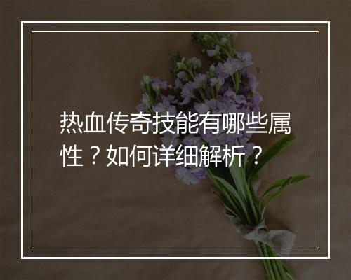 热血传奇技能有哪些属性？如何详细解析？