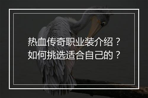 热血传奇职业装介绍？如何挑选适合自己的？
