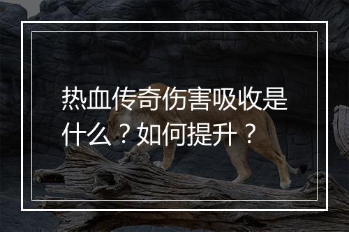 热血传奇伤害吸收是什么？如何提升？