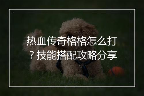 热血传奇格格怎么打？技能搭配攻略分享