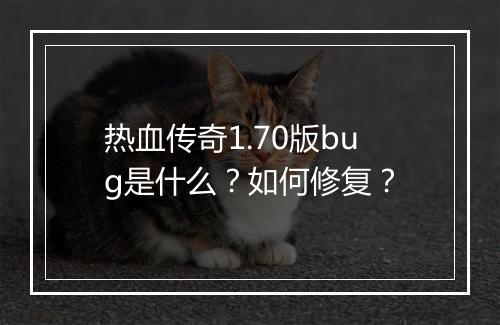 热血传奇1.70版bug是什么？如何修复？