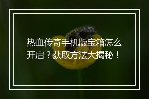 热血传奇手机版宝箱怎么开启？获取方法大揭秘！