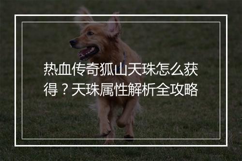 热血传奇狐山天珠怎么获得？天珠属性解析全攻略