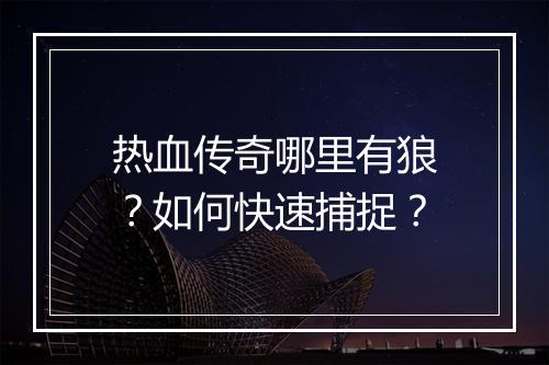 热血传奇哪里有狼？如何快速捕捉？