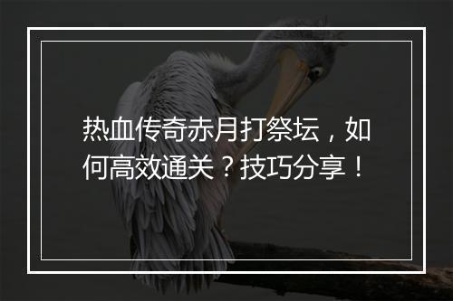 热血传奇赤月打祭坛，如何高效通关？技巧分享！