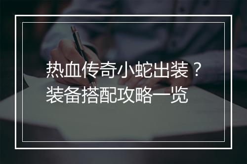 热血传奇小蛇出装？装备搭配攻略一览