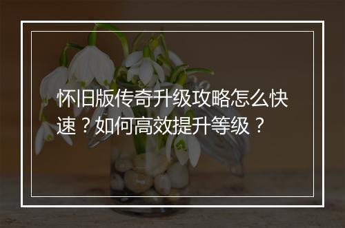 怀旧版传奇升级攻略怎么快速？如何高效提升等级？
