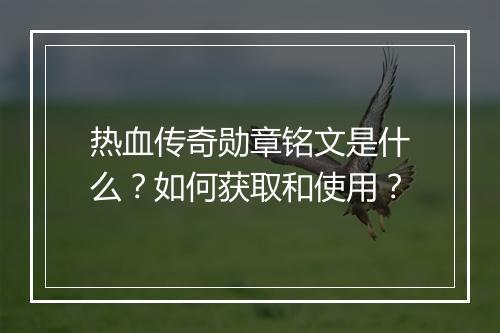 热血传奇勋章铭文是什么？如何获取和使用？