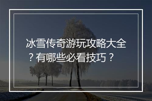 冰雪传奇游玩攻略大全？有哪些必看技巧？