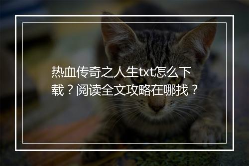 热血传奇之人生txt怎么下载？阅读全文攻略在哪找？