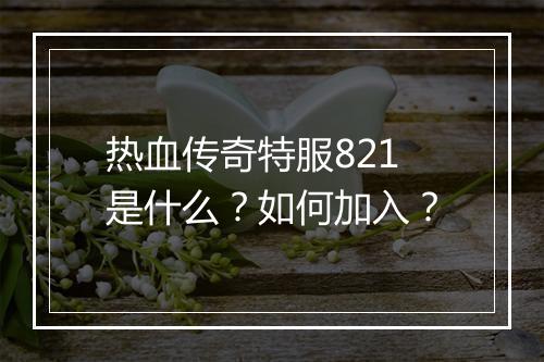热血传奇特服821是什么？如何加入？
