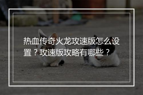 热血传奇火龙攻速版怎么设置？攻速版攻略有哪些？