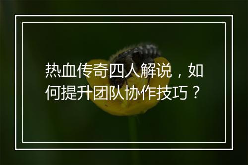 热血传奇四人解说，如何提升团队协作技巧？