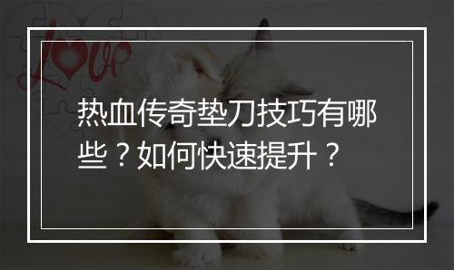 热血传奇垫刀技巧有哪些？如何快速提升？