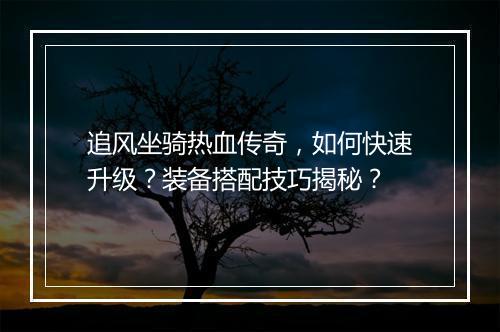 追风坐骑热血传奇，如何快速升级？装备搭配技巧揭秘？