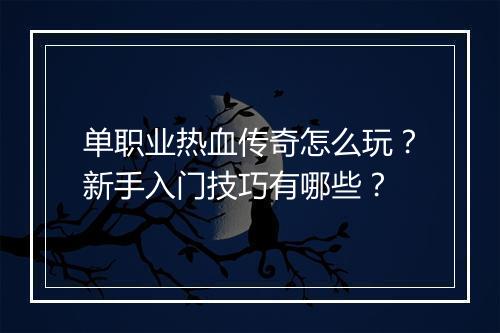 单职业热血传奇怎么玩？新手入门技巧有哪些？