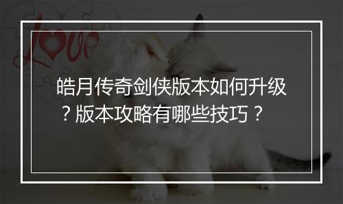 皓月传奇剑侠版本如何升级？版本攻略有哪些技巧？