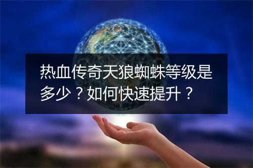 热血传奇天狼蜘蛛等级是多少？如何快速提升？