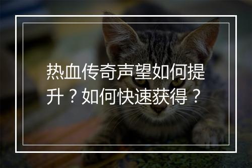 热血传奇声望如何提升？如何快速获得？