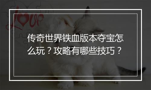 传奇世界铁血版本夺宝怎么玩？攻略有哪些技巧？
