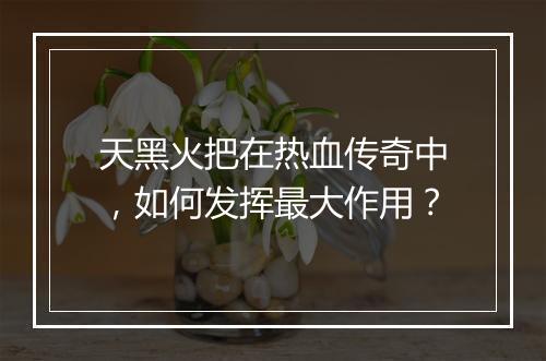天黑火把在热血传奇中，如何发挥最大作用？
