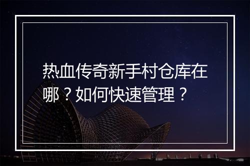 热血传奇新手村仓库在哪？如何快速管理？