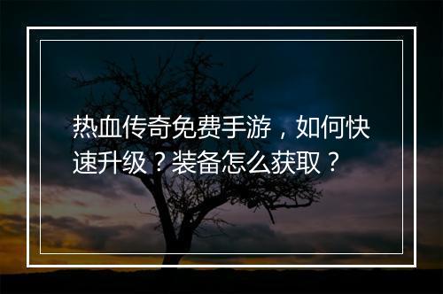 热血传奇免费手游，如何快速升级？装备怎么获取？