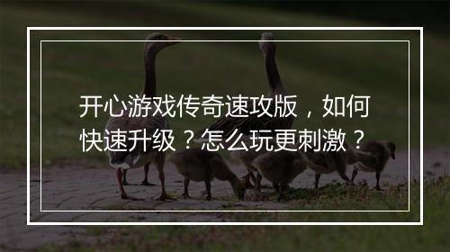 开心游戏传奇速攻版，如何快速升级？怎么玩更刺激？